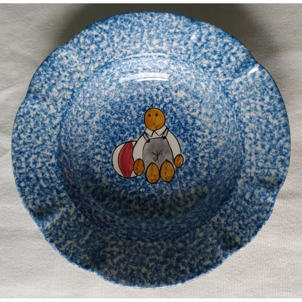 Laurie Gates Los Angeles Pottery Blue Stipple Style Friends Soup Cereal Bowl 8"